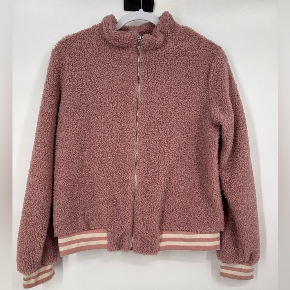 Verevet Soft Pink Teddy Zip Front Jacket